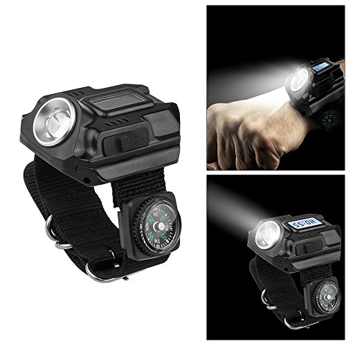 LED-Uhr, wiederaufladbar, wasserdicht Armbanduhr Taschenlampe Handgelenk Lampe 4 Modus SOS Zeit Display mit Kompass für Laufen Bergsteigen Camping Überleben Wandern Jagd Patrol - 2