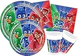 Vendido y Enviado por CAPRILO Lote de Cubiertos Infantiles\"PJ Masks\" (16 Vasos, 16 Platos y 20 Servilletas) .Vajillas y Complementos. Juguetes para Fiestas de Cumpleaños, Bodas, Bautizos y Comuniones.