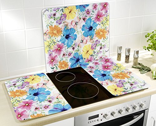 WENKO 2521454500 Herdabdeckplatte Universal Blütentraum – 2er Set, für alle Herdarten, Gehärtetes Glas, 30 x 1.8-4.5 x 52 cm, Mehrfarbig - 4