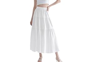Fiohiros Maxi Skirts for Women UK, Elastic High Waist Ladies Long Skirts Elegant A-Line, Vintage Summer Tiered Maxi Skirt