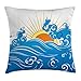 Produktbild Trsdshorts Abstract Throw Pillow Cushion Cover, Curved Ocean Waves with Sun Rising with Vibrant Sharp Rays Seascape Art, Decorative Square Accent Pillow Case, 16 X 16 inches, Blue Yellow Orange