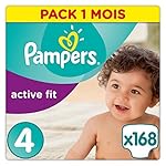 Pampers - Active Fit - Couches Taille 4 (8-16 kg/Maxi) - Pack économique 1 mois de consommation (x168 couches)