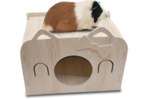 Eyksta Wooden Guinea Pig House, Dwarf Rabbit House, Hideaway for Guinea Pig Rabbit Chinchilla, 35 x 25 x 26 cm