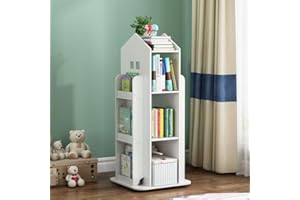 BTGGG Kids Bookshelf Rotating Children's Bookcase with Storage, White Bookcase Floor Standing Book Storage Rack Kids Bookshelves Organiser for Kid Room, Bedroom, Study, Kindergarden