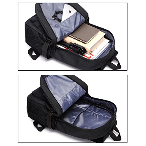 Rucksack Herren Damen Schulrucksack Rucks  cke Wasserfeste Schul-Reise Tasche mit USB Ladestation  Schwarz 