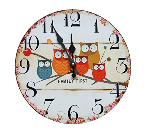 Family First Küchenuhr Eulen Wanduhr Ø 30cm Uhr Retro Look Shabby (Family First Eule)