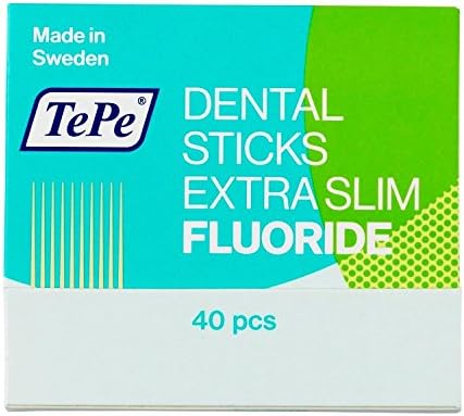 TePe Dental Wood Stick - Extra Slim with Fluoride - 1 Pack of 40 Sticks