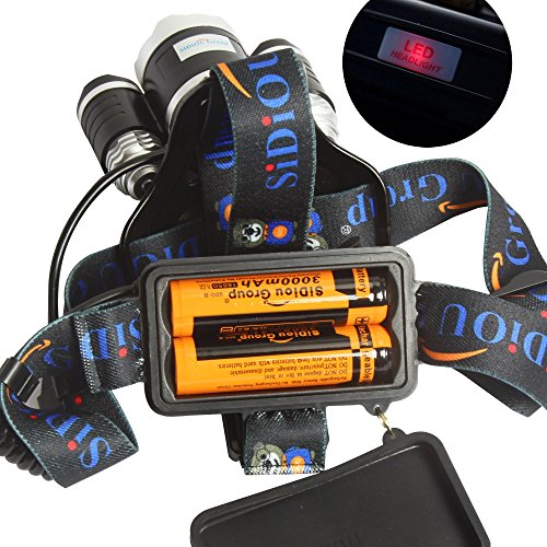 Sidiou Group 30W 5000 Lumen 3x Cree XM-L T6 Led Kopflampe / Stirnlampe, Wasserdicht Wiederaufladbare 3-Birnen High Power Zoom Scheinwerfer für Camping Angeln Radfahren Rennen Gehen Mit 2 x 3,7 V 3000mAh 18650 Akku Und Ladegerät - 6