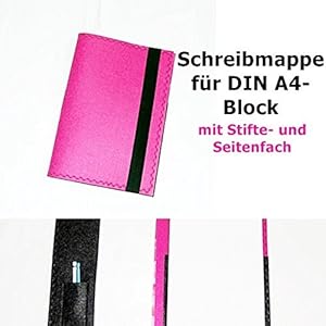 Schreibmappe A4 aus Filz pink-anthrazit mit Block