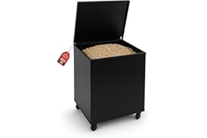MOHOME Porta Pellet da Interno Made in Italy Contenitore Baule Portapellet in Metallo Nero 50 x 40 x 55 cm Capacità 110 L Ruote Girevoli Scatola Cesto per Stufa a Pellet Camino