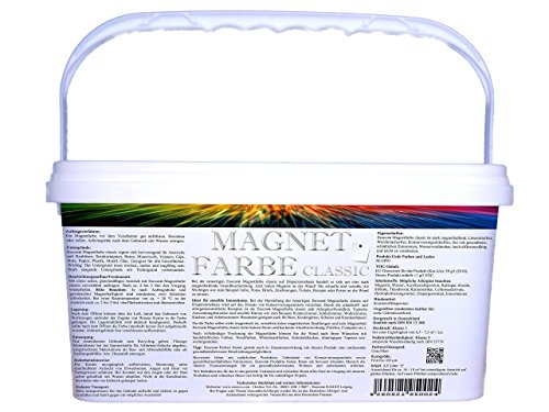 NEU! Jetzt noch stärker! 2,5 Liter Esocor® Magnetfarbe classic + 10 Neodym- Test Magnete Gratis – verleiht jeder Wand Anziehungskraft – stark magnethaftend – sehr Allergikerfreundlich – Ohne Konservierungsmittel – Ideal für sensible Innenräume - 2