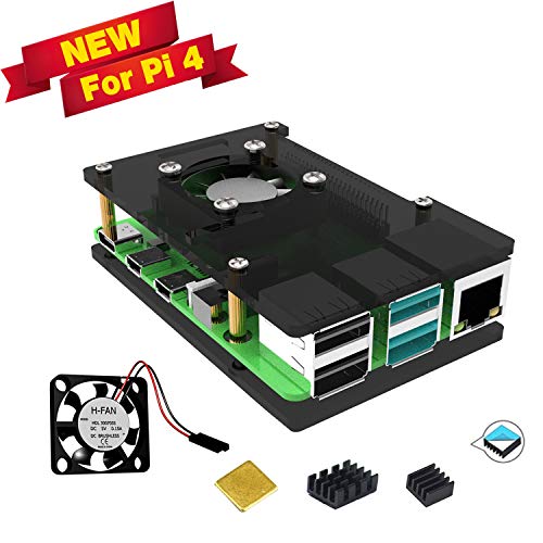 Jun_Electronic pour Raspberry Pi 4 Model B Boîtier en Acrylique avec Ventilateur, 3 Dissipateurs (Gris)