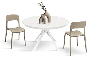 PAZZO DESIGN Tavolo Rotondo Allungabile Karem, Tavolo Soggiorno, Tavolo Cucina, Gambe Incrociate Shangay Bianche, Made in Italy, Bianco Frassinato, da 120 a 170 cm - id_2179