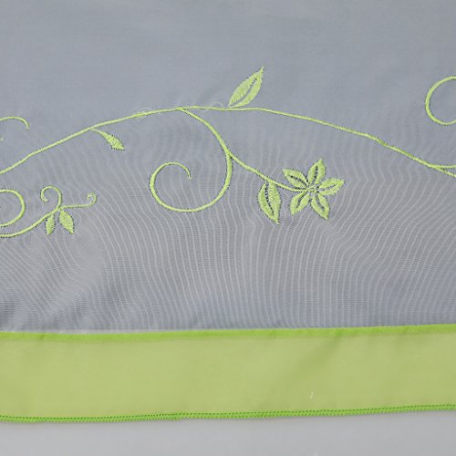 1er Pack Stickblume Schlaufen Scheibengardine kleine Kaffee Vorhang Terri Garn Raffrollo, HxB 45x120cm, Grün - 4