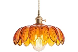 ‎ELINKUME ELINKUME Glas Kronleuchter Hängeleuchten,Vintage Leuchten für Kücheninsel,Bernstein Blume Anhänger Schatten Kleines Licht für Schlafzimmer Hotel Esszimmer (Ohne E27 Birne)