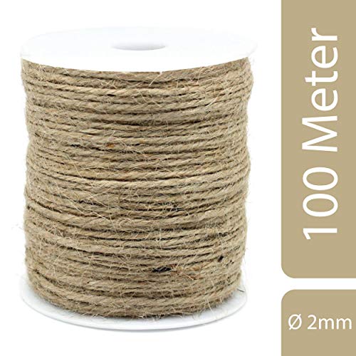 SiAura Material - Cuerda de yute (90 m, 1 mm), color marrón