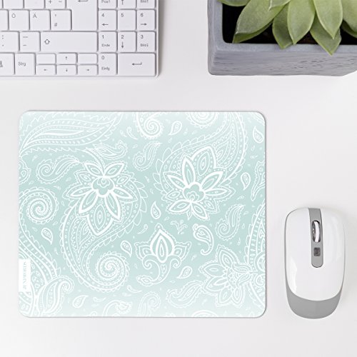JUNIWORDS Mousepad / Mauspad mit Motiv „Weiße Schnörkel mint“ – ideales Geschenk zum Geburtstag, Weihnachten u.v.m. - 3
