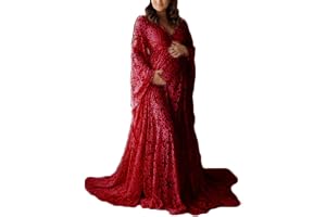 YAOTT Graviditetsklänning maxi mammaklänningar elegant mammamode V-ringad moderskap spetsklänning blomma spets gravid fotografering kostymer