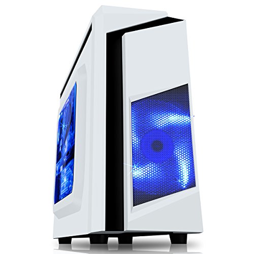 CiT, Carcasa de computadora F3 Midi para Gaming, con Ventilador de 12 cm con luz LED Verde, Color Negro Blanco