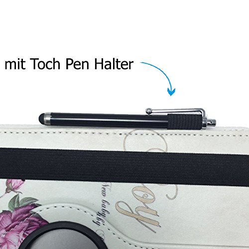 Huawei MediaPad 10 Link – 10.1 Zoll Drehbare Tablet Schutztasche mit Standfunktion + Touch Pen 10.1 Zoll Paris Blume 360° - 5