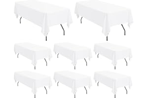 ‎PESONLOOK 8 Packs White Polyester Tablecloths, 153 x 260 cm for 6 Feet/1.8 m Rectangular Tables, Washable Rectangular Polyester Tablecloth, White Tablecloth for Wedding, Banquet, Event, Party