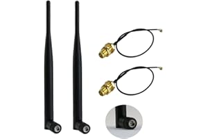 PAORHS 2 x 2.4GHz 6dBi Indoor Omni-directional Antenna 802.11n/b/g RP-SMA Female Connector + 2 x 12cm U.FL Mini PCI to RP-SMA Pigtail Antenna WiFi Cable