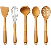 Silikon Mutfak Pişirme Gere&ccedil;leri Seti, 5 Par&ccedil;a Yapışmaz Mutfak Gere&ccedil;leri Seti Ahşap Saplı Spatula Seti Isıya Dayanıklı Siliko
