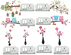Decor Villa Vinyl PVC Flowers Botanical Switch Board Wall Sticker (Multicolour, 27 x 30 cm)