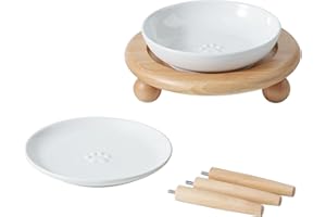 Havniva Erhöhter Keramik-Fressnapf mit breitem Schnurrhaar, Futter- und Wassernapf mit 2 Stilen, verstellbar, Anti-Ersticken, erhöhter Futternapf für Katzen