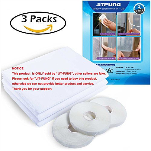 Moustiquaire-pour-fentre-3-paquets-JIT-FUNG-Moustique-Insect-Mesh-13-mx-155-m-avec-3-rubans-adhsifs-Blanc-Deuxime-Gnration