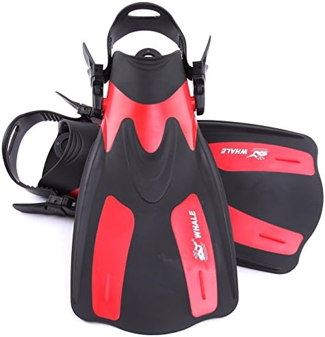 Aogolouk Adjustable Adult Diving Fins Submersible Snorkeling Long Full Foot Fins (Red, L/XL)