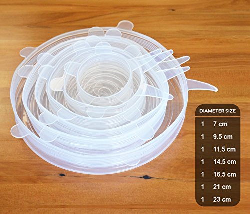 Silikon Stretch Deckel, wiederverwendbar, flexibel und um Lebensmittel frisch zu halten , geeignet für Spülmaschine, Mikrowelle und Gefrierschrank 7 teiliges Set - 7