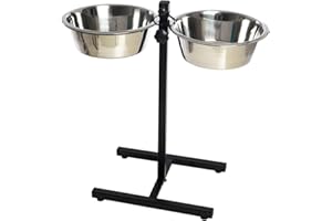 Leopet Supporto Rialzato ad H Regolabile con 2 Ciotole 4000 ml. in Acciaio Inox Altezza 65 cm