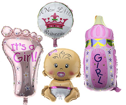 4er Folienballon Boy / Girl Set Baby Party Geburt Fuß Flasche Luftballons
