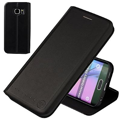 Nouske étui à rabat Folio en cuir pour Samsung Galaxy s6 Edge, Cover Coque TPU Porte cartes avec Support Protection intégrale, Noir.