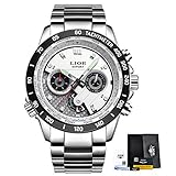 Herrenuhr Herren Chronograph Uhren Luxus Sport Wasserdichte Armbanduhren für Männer mit Edelstahlarmband, Leuchtzeiger, Zweite/Woche/Datumsanzeige