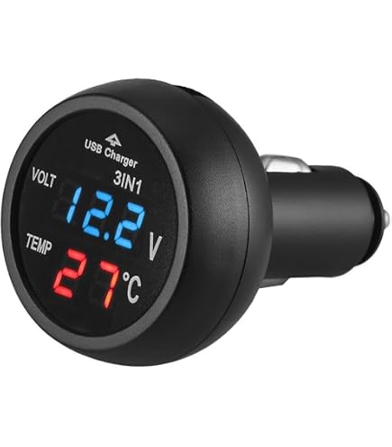 Voltmetro Caricabatterie Per Auto Con Misuratore Di Temperatura – Presa Accendisigari 12-24V, USB 5V 4.2A, Rosso, Professionale