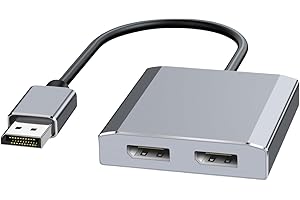 XINYAA Displayport to Dual DP Adapter; 4K@60Hz Display Port Splitter for Dual Monitors 1 in 2 Out Extended Support MST & SST Mode for PC Laptop Computer Graphics Card