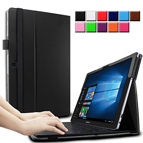 Infiland Samsung Galaxy Tab Pro S 12 Zoll Hülle Case -Slim Fit Folio PU-lederne dünne Kunstleder Schutzhülle Cover Tasche für Samsung Galaxy Tab Pro S SM-W708 30,7 cm (12 Zoll) Tablet-PC(mit Auto Schlaf / Wach Funktion,Tablet und Tastatur sind nicht entgehaltet)(Schwarz)