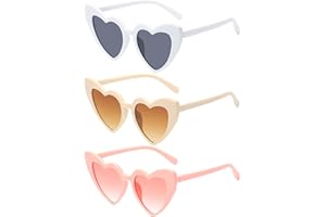 Alviller 3 Pack Vintage Heart Shaped Sunglasses for Women, Fashion Retro Eyeglasses Cat Eye Style Eyewear for Girls Women Shopping Travelling Summer Party Makeup Accessories