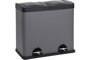 SVITA T2X24 Mülleimer 48 Liter Grau 2 x 24L Treteimer Abfalleimer Mülltrennung mit Schubfächern