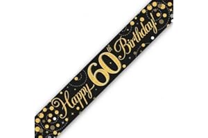 OAKTREE Louise'S 9ft Banner Sparkling Fizz 60th Birthday Black & Gold Holographic