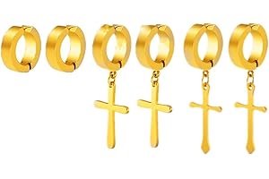 LAFATINA 3 Pairs Clip On Hoop Earrings Set Stainless Steel Unisex Non Piecerd Hoops Jewelry for Men Women Cartilage Ear Cuffs Punk Rock Earrings