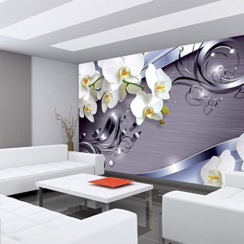Vlies Fototapete 400×280 cm PREMIUM PLUS Wand Foto Tapete Wand Bild Vliestapete – Orchideen Tapete Ornament Orchidee Blüte Blume lila – no. 604 - 6