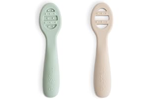 Mushie Cuchara de Aprendizaje de Silicona | Paquete de 2 Cucharas para Niños Pequeños | Para Bebés que Aprenden a Comer Solos | Aptas Para el Lavavajillas | Cambridge/Shifting Sand