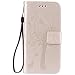 Produktbild Jepson Samsung Galaxy S7 / SM-G9300 (5,1 Zoll) Hülle, Leadertasche Premium Lederhülle Flip Case im Bookstyle Folio Cover Kartenfächer Magnetverschluss und Standfunktion Leder Schale Etui für Handytasche Schutzhülle Prägung Katzen & Baum Muster.