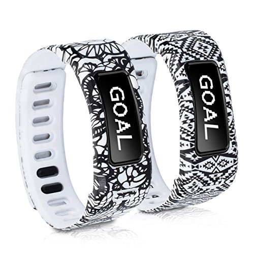 kwmobile 2in1 Set: 2x Sport Ersatzarmband für Garmin Vivofit in Spitze Schwarz Weiß, Aztec Ornamente Schwarz Weiß, Innenmaße: ca. 15 - 21 cm