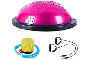 Fitness Tech - Bosu Pelota - Semiesfera de Ejercicios Antideslizante - Bosu con Inflador y Gomas - Plataforma de Equilibro - Entrenamiento de Yoga, Pilates y Fitness - Color Rosa