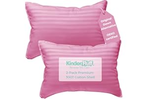 kinder Fluff Cuscino per Bambini (2x) – Cuscini con Imbottitura Alternativa in Piuma D'oca & Cotone 300T. Ipoallergenico Guanciale per Letto - Cuscino da Viaggio all' Asilo o Casa XP ROSA