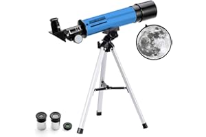 BESIMLI Telescope for Kids & Beginners Adults 50/360mm Astronomical Telescopes Zoom 90X HD Refractor Scope With Tripod (Blue)